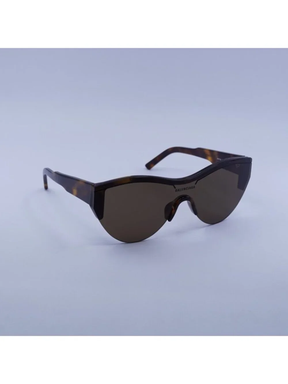 Balenciaga BB0004S 007 Sunglasses Shiny Medium Havana Shield Frame